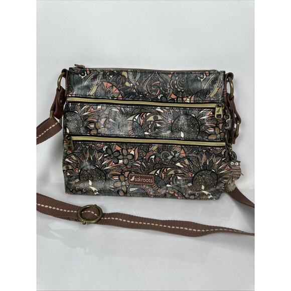 Sakroots Basic Crossbody Double Zip Purse Coated Canvas Boho Floral Fall Pattern - Picture 1 of 10